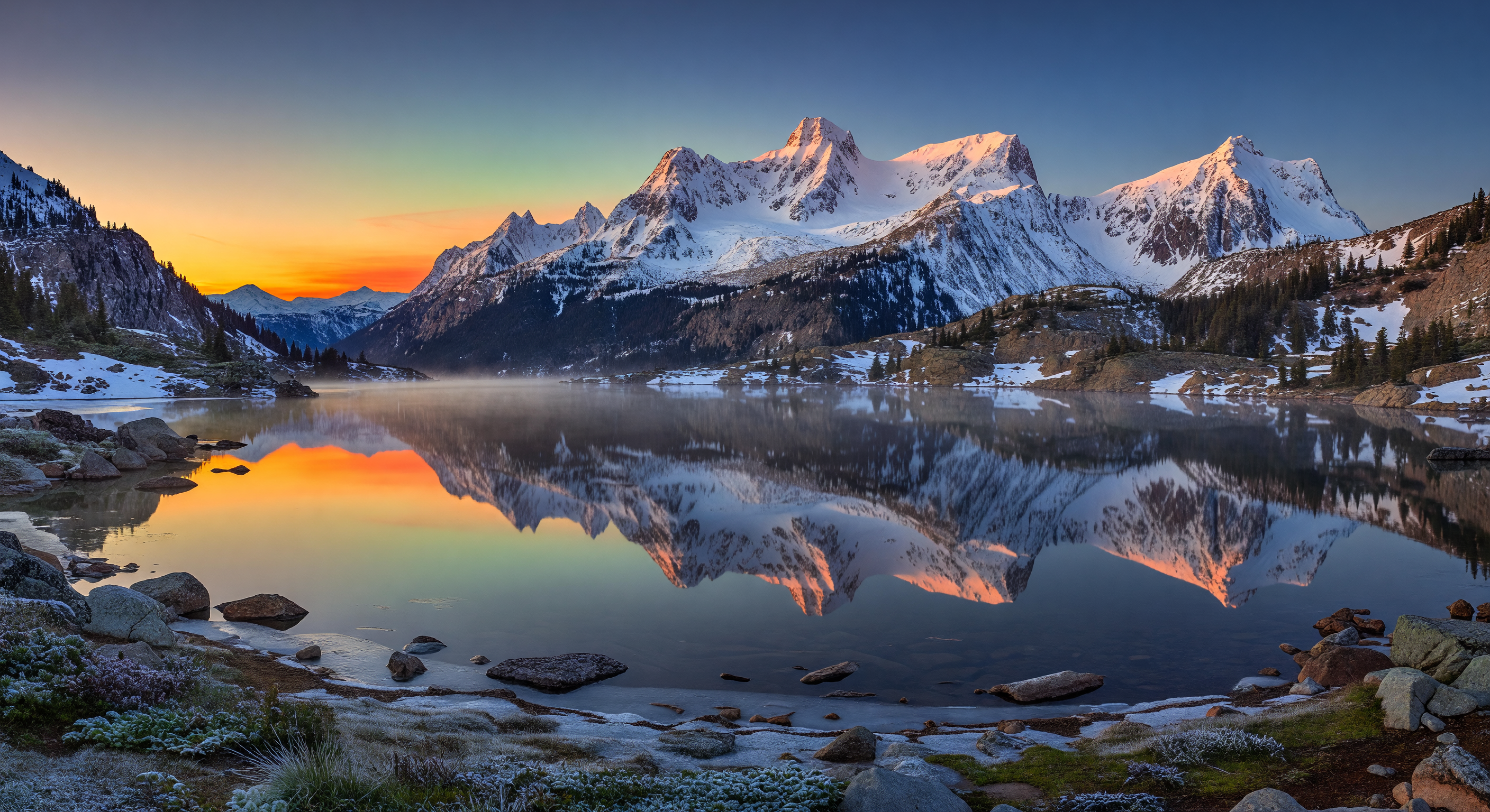 Mountain Lake Reflection at Dawn