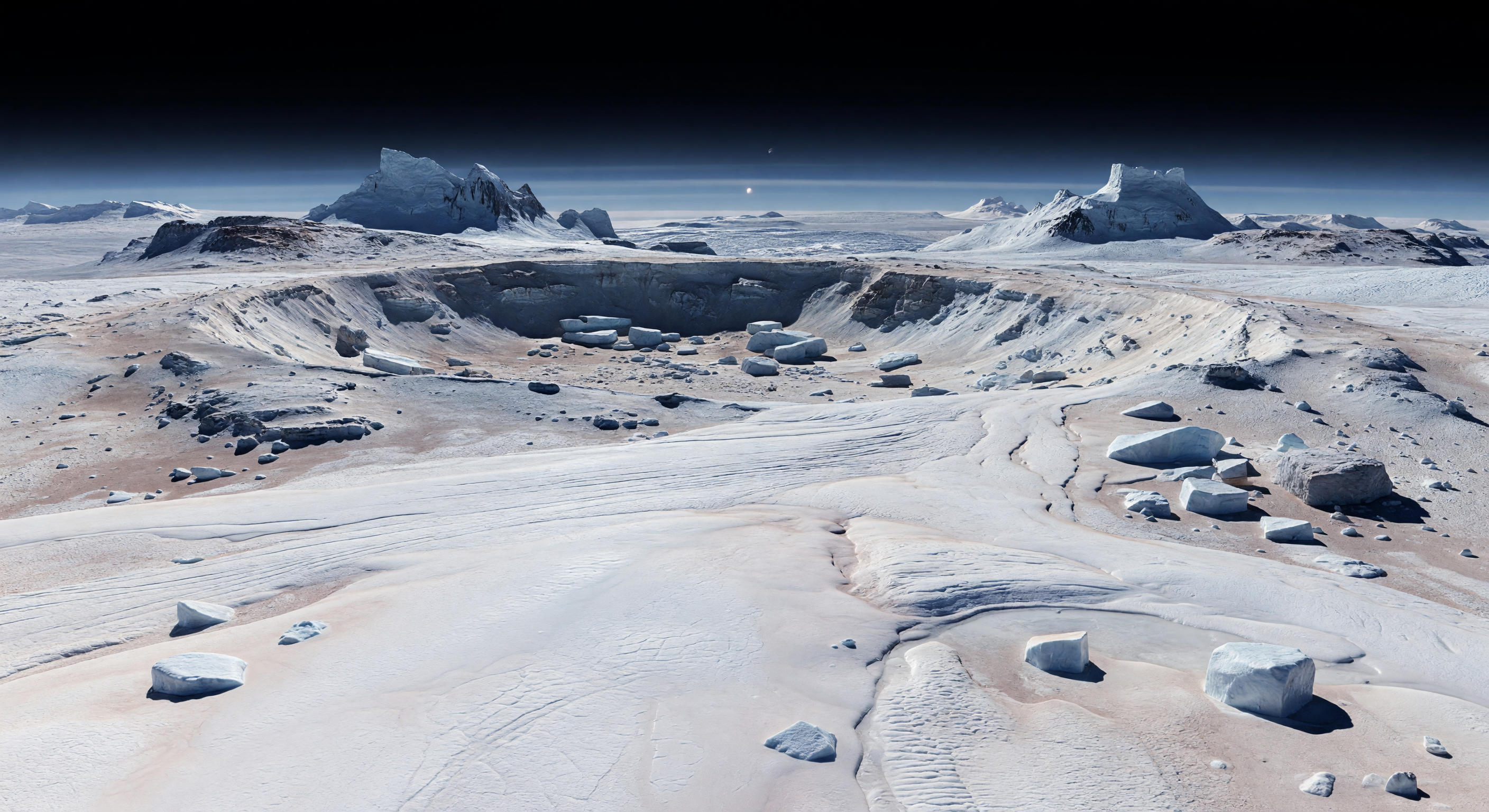 Nitrogen Glacier Flow Into Crater