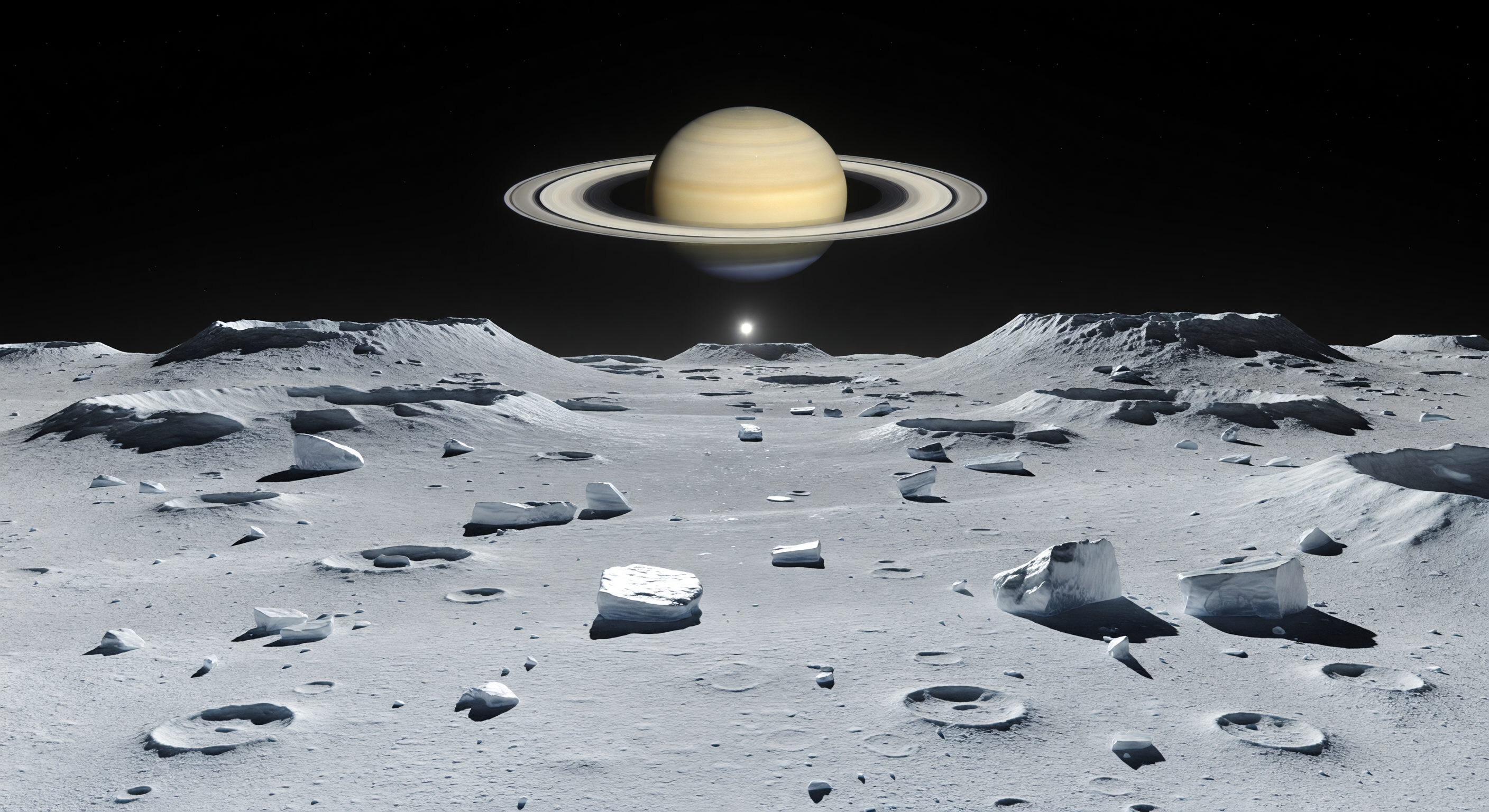 Saturn Over Cratered Plain