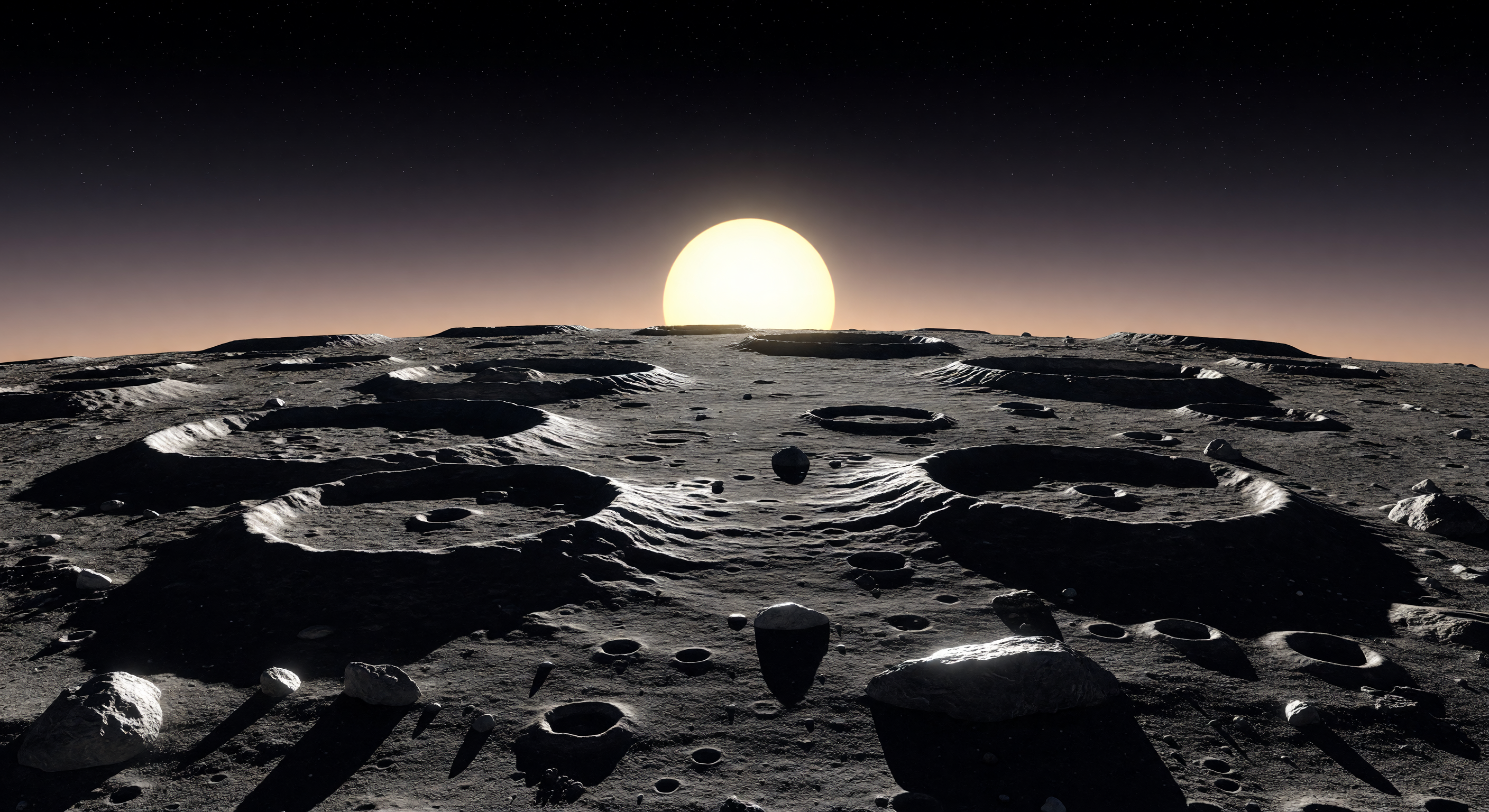 Extended Mercury Sunrise over Crater Field