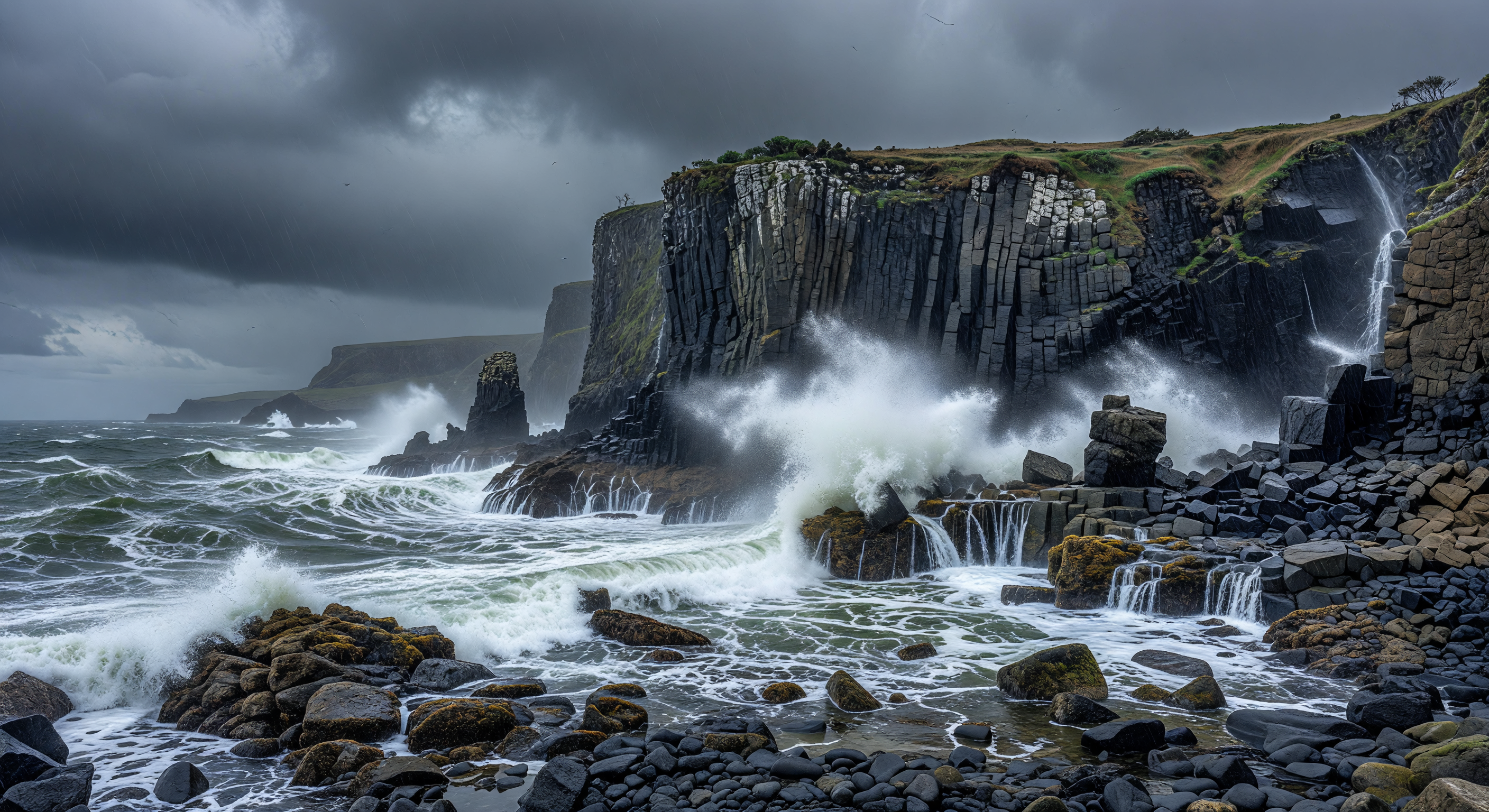 Rocky Coastal Cliffs in Storm Conditions